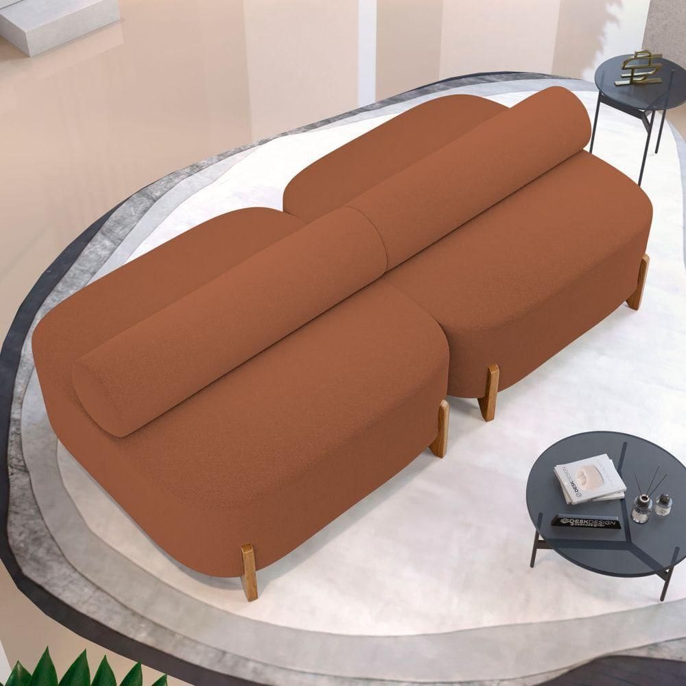 Kit 02 Sofás Ilha Orgânico Living Closet Evo 125cm 02 Lugares Bouclê Terracota - Desk Design Terracota
