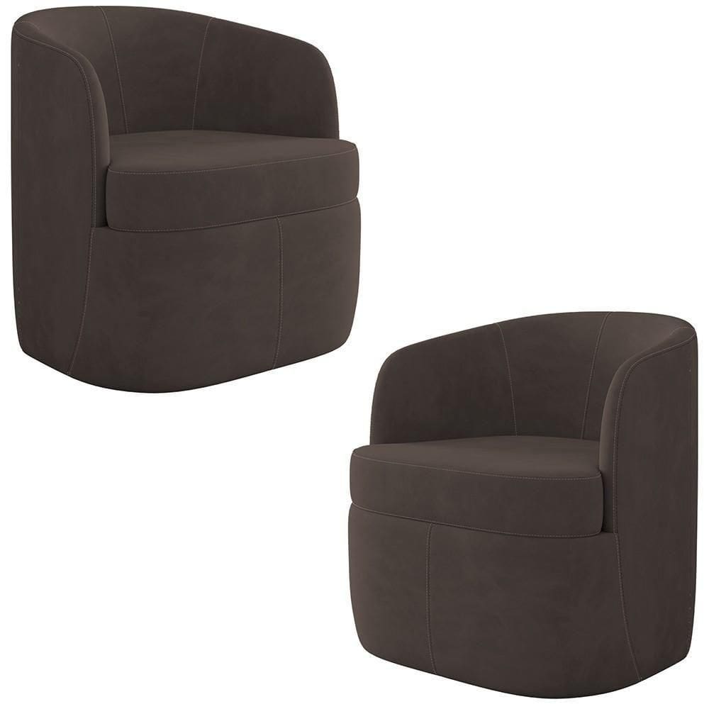 Kit 2 Poltronas Giratória Decorativa Para Sala Dandara Z08 Veludo Marrom - Mpozenato