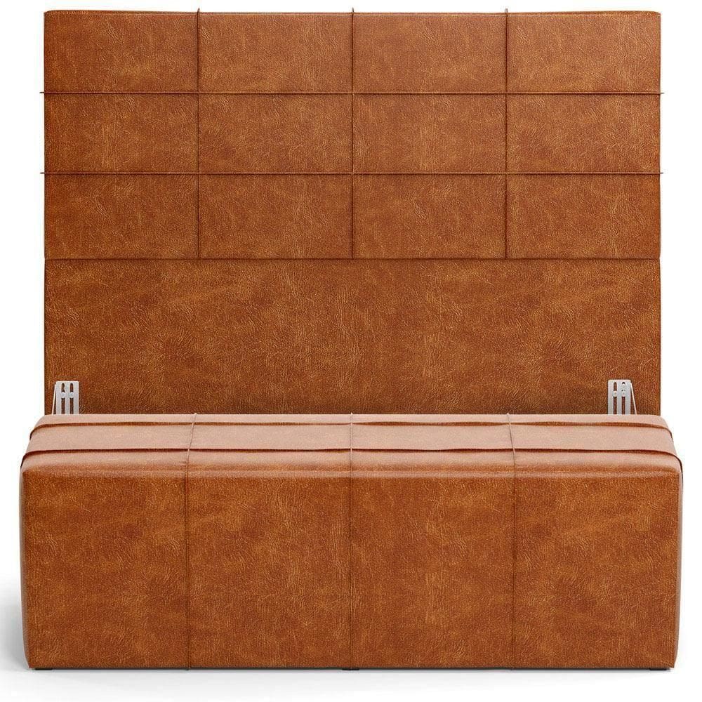 Kit Cabeceira Cama Box Casal 140cm Com Calçadeira Roma W01 Couríssimo Camel- Lyam