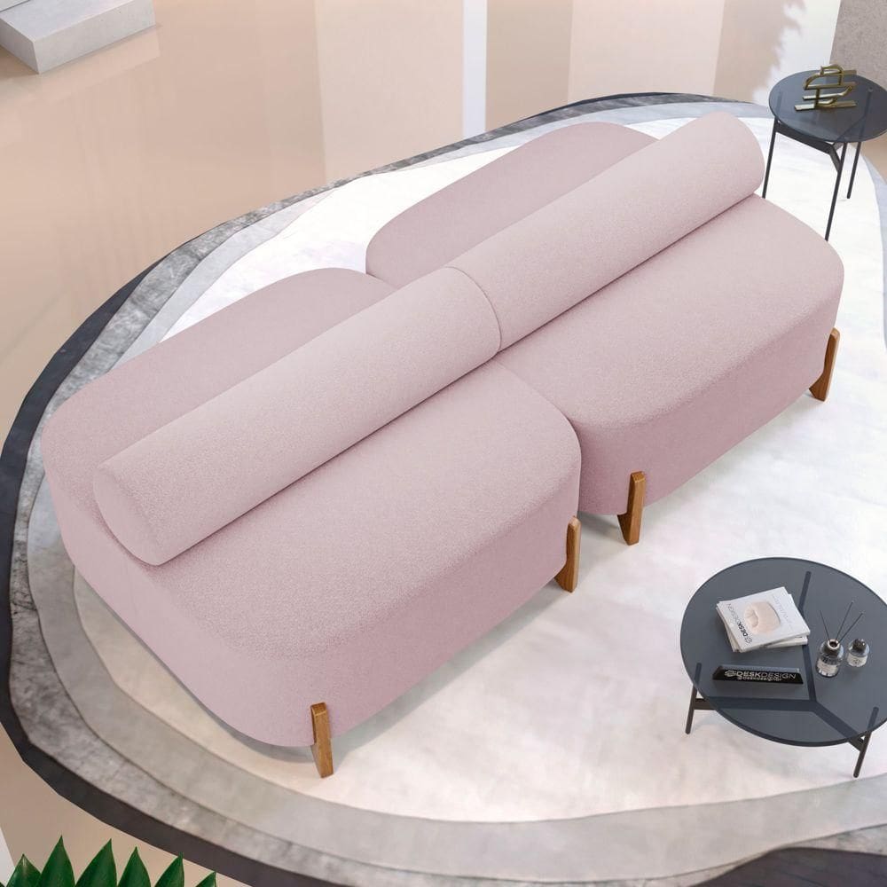 Kit 02 Sofás Ilha Orgânico Living Closet Evo 125cm 02 Lugares Bouclê Rosê - Desk Design Rosê