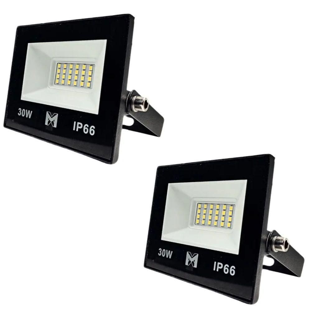 Kit 2 Refletor Led 30w Smd Bivolt 6500k Fachada Pavilhão Ip66 Mx-0316