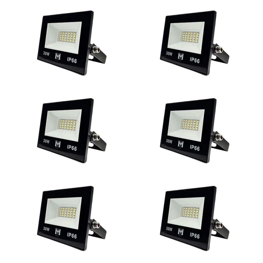 Kit 6 Refletor Led 30w Smd Bivolt 6500k Fachada Pavilhão Ip66 Mx-0316