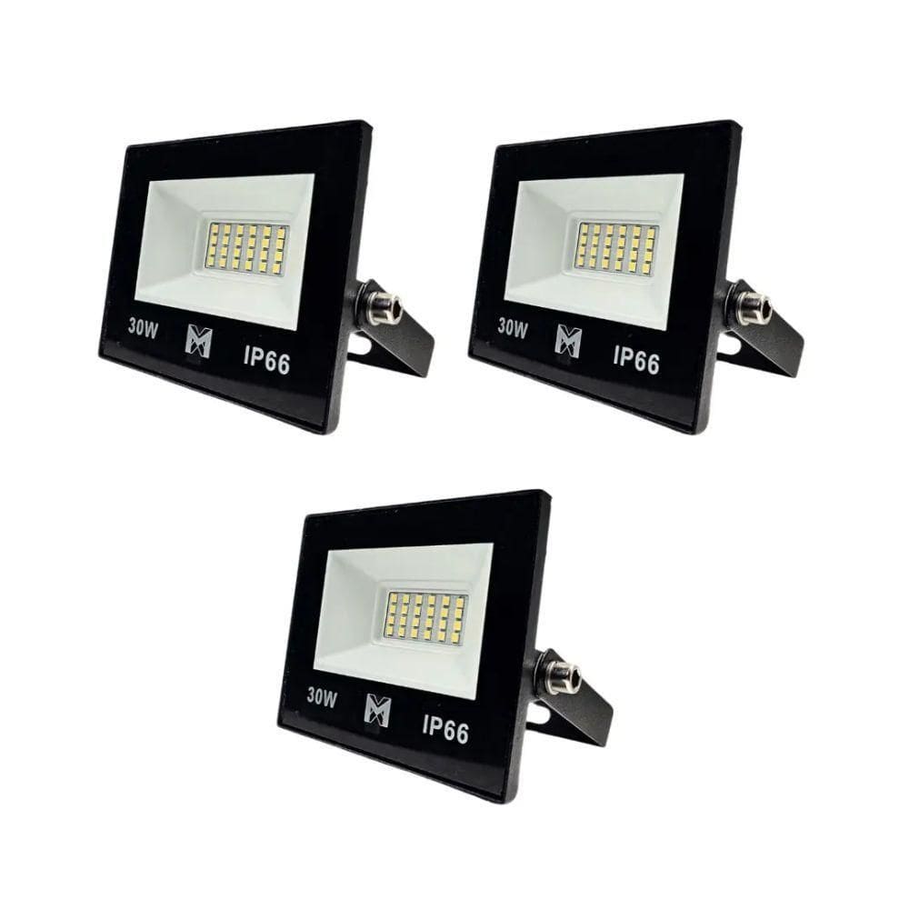 Kit 3 Refletor Led 30w Smd Bivolt 6500k Fachada Pavilhão Ip66 Mx-0316