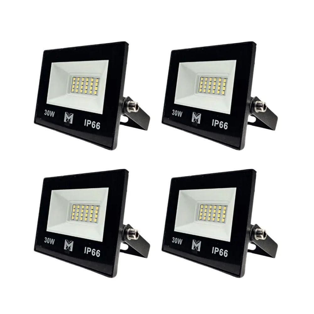 Kit 4 Refletor Led 30w Smd Bivolt 6500k Fachada Pavilhão Ip66 Mx-0316