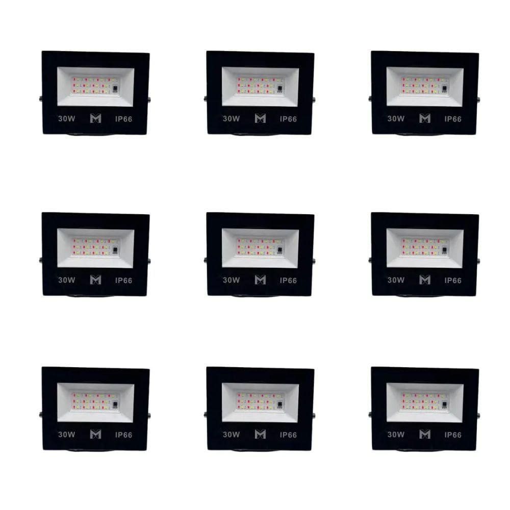 Kit Com 9 Refletores Rgb 30w Holofote Prova D`água Mx-0309