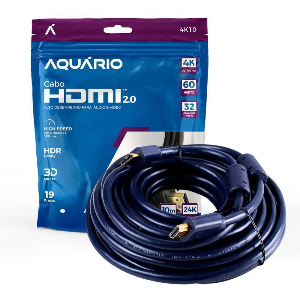Cabo Hdmi Aquario 4k 3d 19 Pinos 10 Metros - 4k10