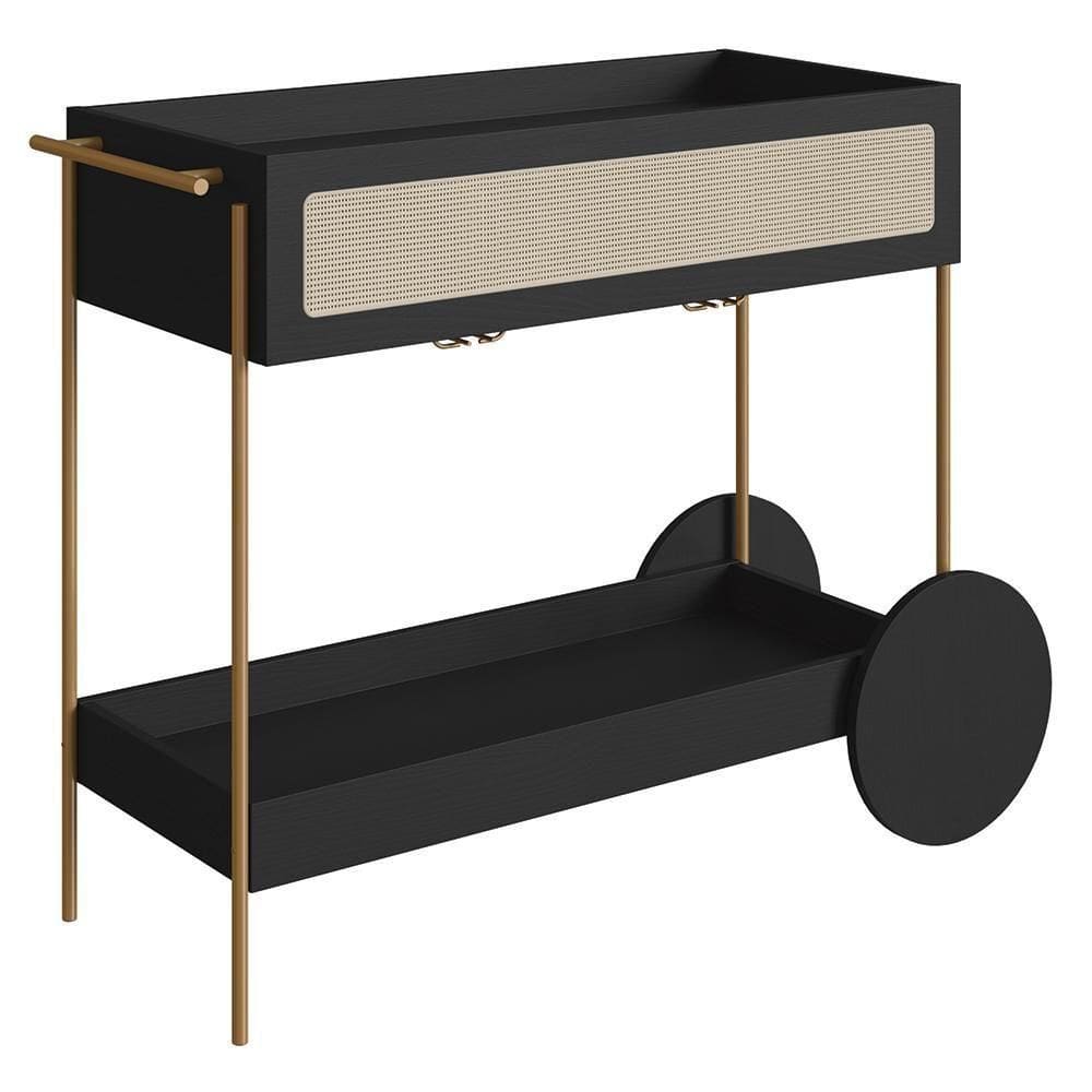 Carrinho Bar 1 Gaveta Porta Taça Pé Metal Arlo A10 Nero/dourado - Mpozenato