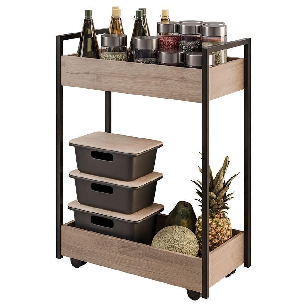 Carrinho Gourmet De Apoio Industrial 2 Prateleiras Sara Z34 Freijó/preto - Mpozenato