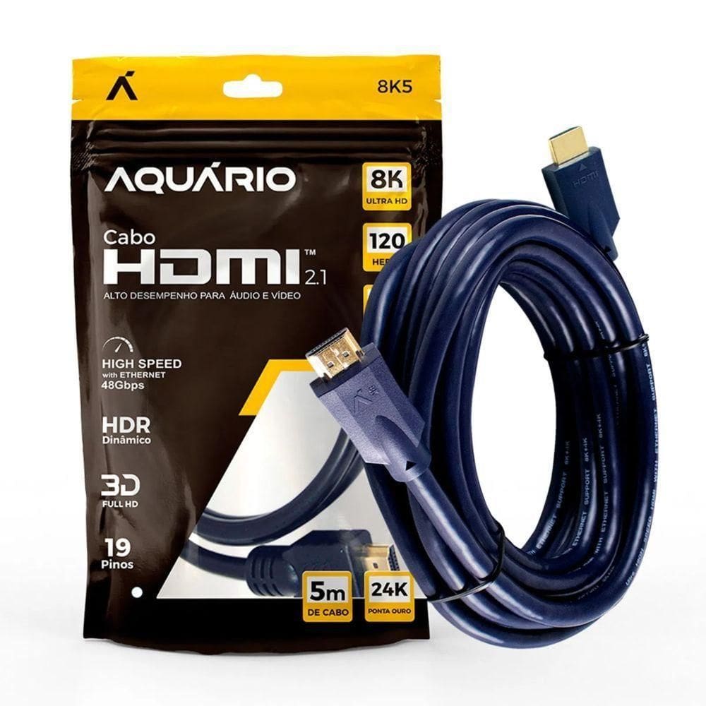 Cabo Hdmi Aquario 8k 3d 19 Pinos 5 Metros - 8k5