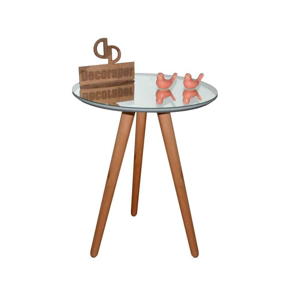 Mesa De Canto Pés Palito Amadeirado Com Tampo Espelhado 50cm Off White 70cm
