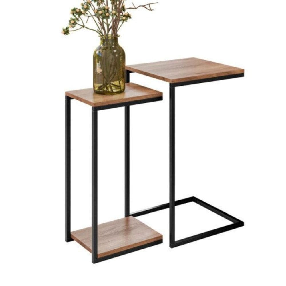 Kit Mesa Lateral E Apoio Decorativa Aurora Demolição Preto