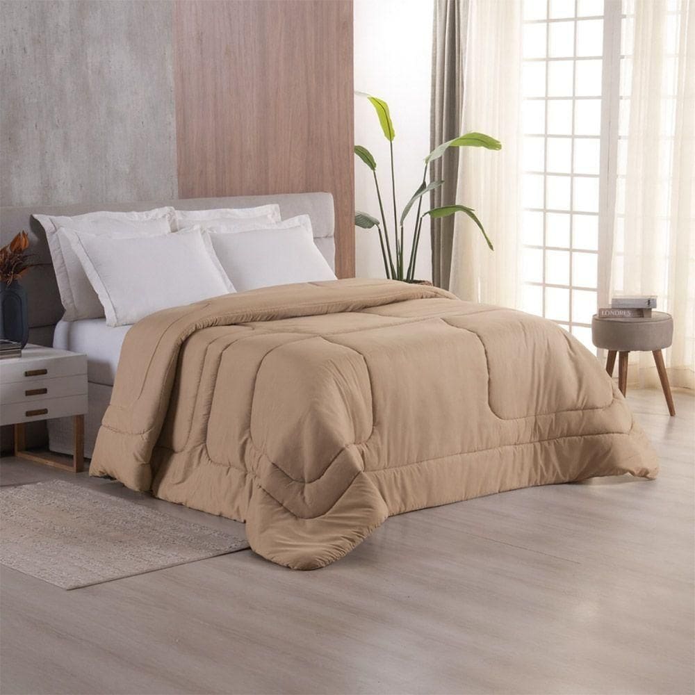 Edredom Bali Liso Queen 01 Peça Micropercal Dupla Face 400 Fios Macio - Bege - 100% Poliéster