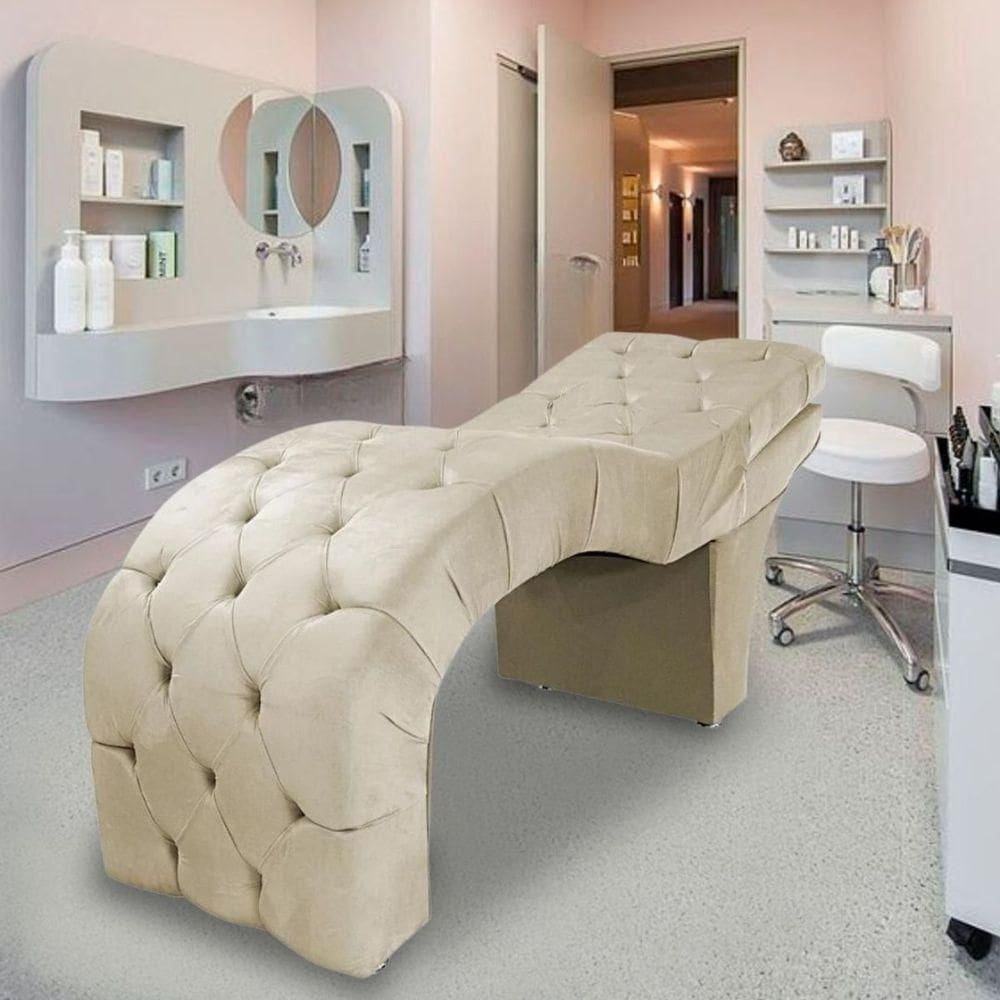 Maca Estética Estofada Reclinável Ergonômica Veludo Eliana Cor:bege