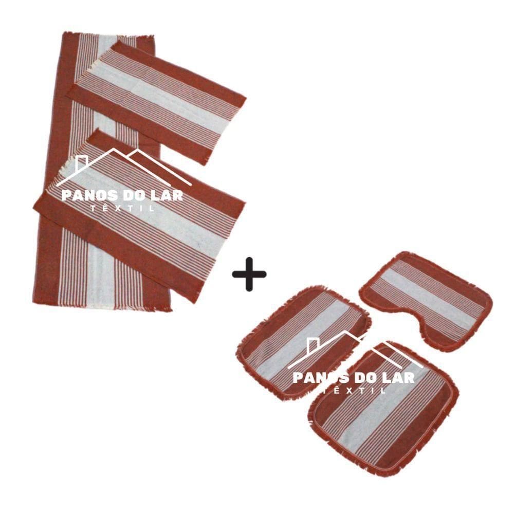 Jogo De Banheiro + Kit Passadeira Tapete De Cozinha 3 Peças Para Casa Cor:kit Terracota
