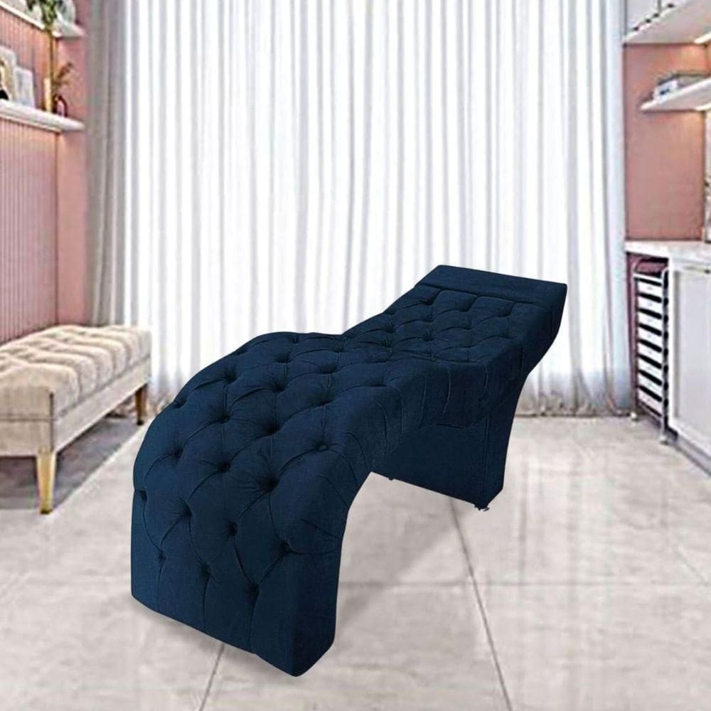 Maca Estofada Estética Cílios Salão Spa Veludo Rebeca Azul Marinho