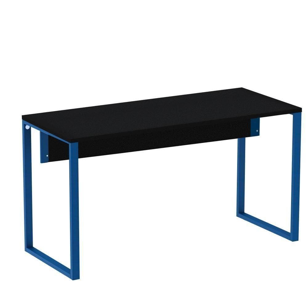 Mesa Escritório P25 Tub Pandin 150 Cm (larg) X 70 Cm (prof) Tampo Mdp Preto Pé Aço Tubular Azul