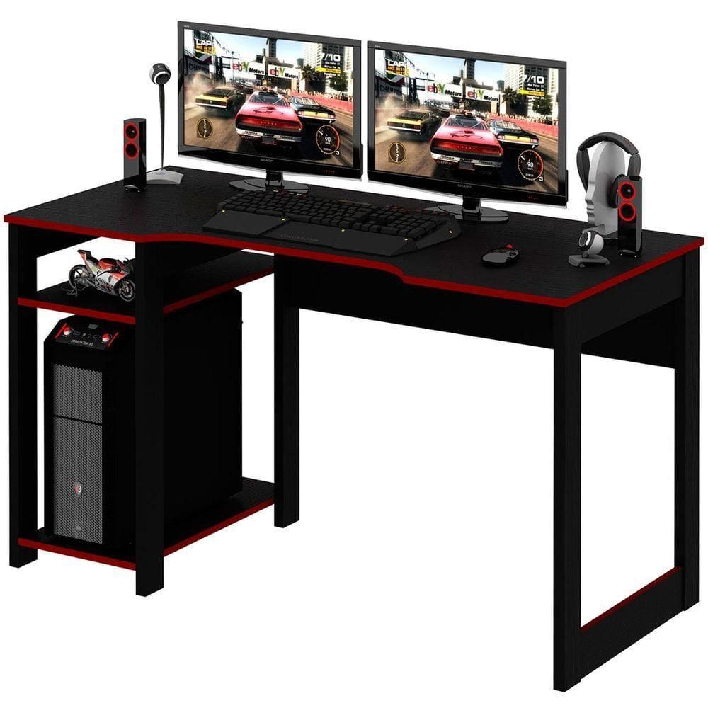 Mesa Para Computador Gamer Espaço Para 2 Monitores E Cpu Preto/vermelho
