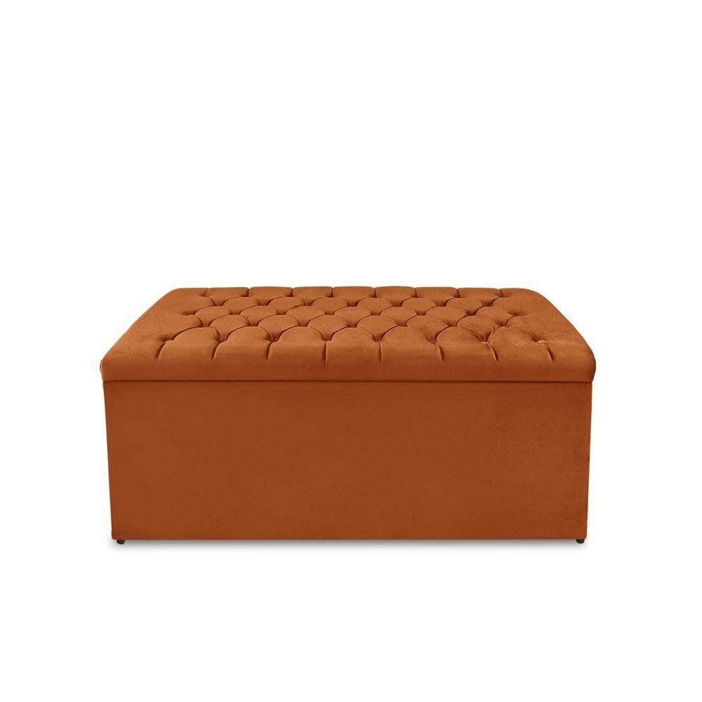 Calçadeira Baú Estofada Dunas Casal 140 Cm - Veludo Terra Cota