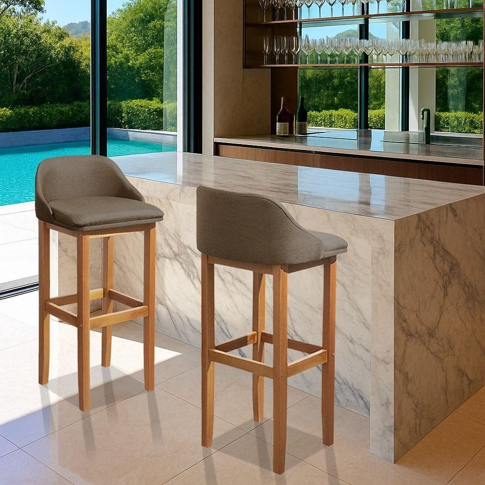 Kit 2 Banquetas Realeza Linho Com Pés Em Madeira Maciça