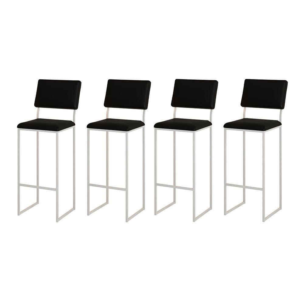 Kit 4 Banquetas Com Encosto Industrial E Moderna Nina Branco E Corino Preto
