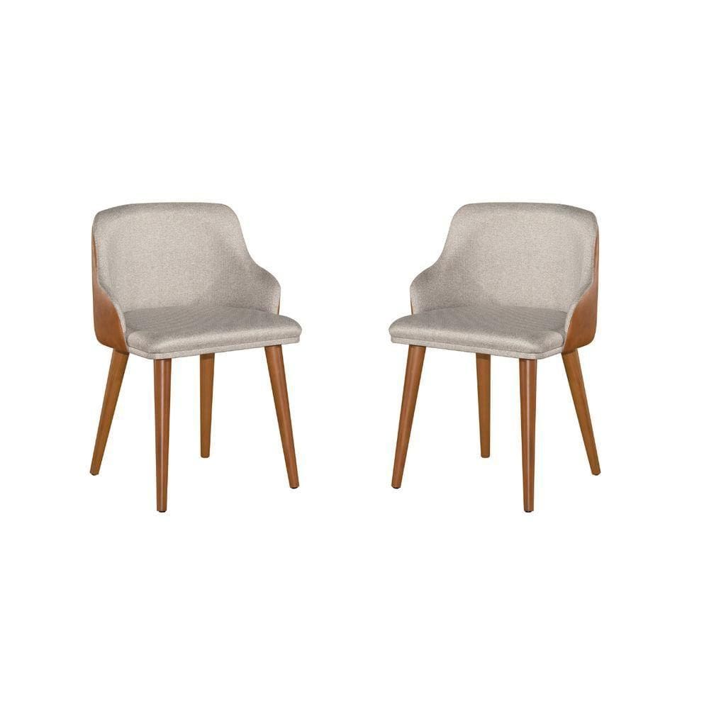 Kit 2 Cadeiras Million Tecido Linho C/ Couro Pés Em Madeira