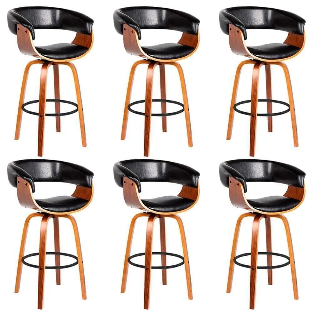 Kit 6 Banquetas Giratória Alta Com Encosto Base Madeira Ravi R02 Sintético Preto - Mpozenato