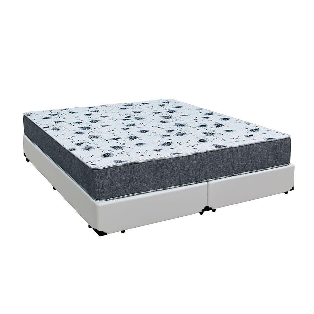 Cama Box Queen 158 Tecido Sintético Branco Com Colchão Alegro Bello Box Espuma D28 Cinza 57x158x198