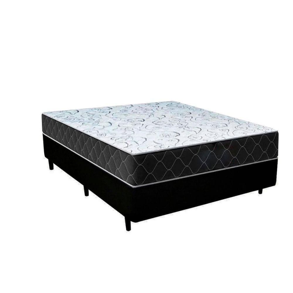 Cama Box Casal Sintético Preto Com Colchão Espuma D33 Marrocos 30cm
