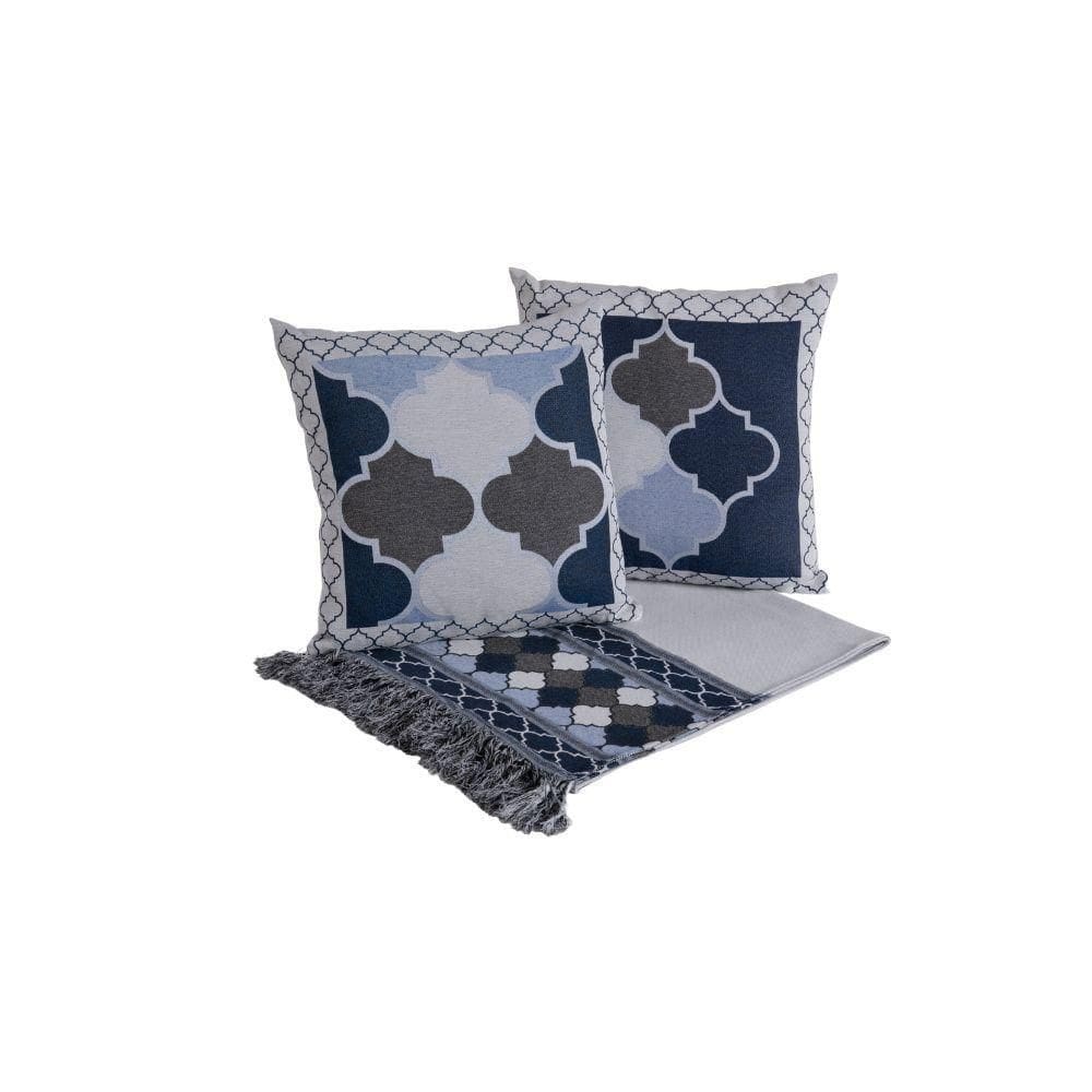 Kit Xale Para Sofá Com Franja Grécia 5 Peças 1,35m X 1,35m 60% Algodão - 40% Poliéster Tecido Jacquard - Azul