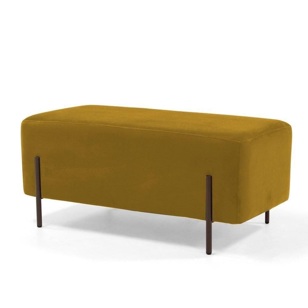 Puff Decorativo 90cm Base Aço Status C-279 Veludo Mostarda - Domi