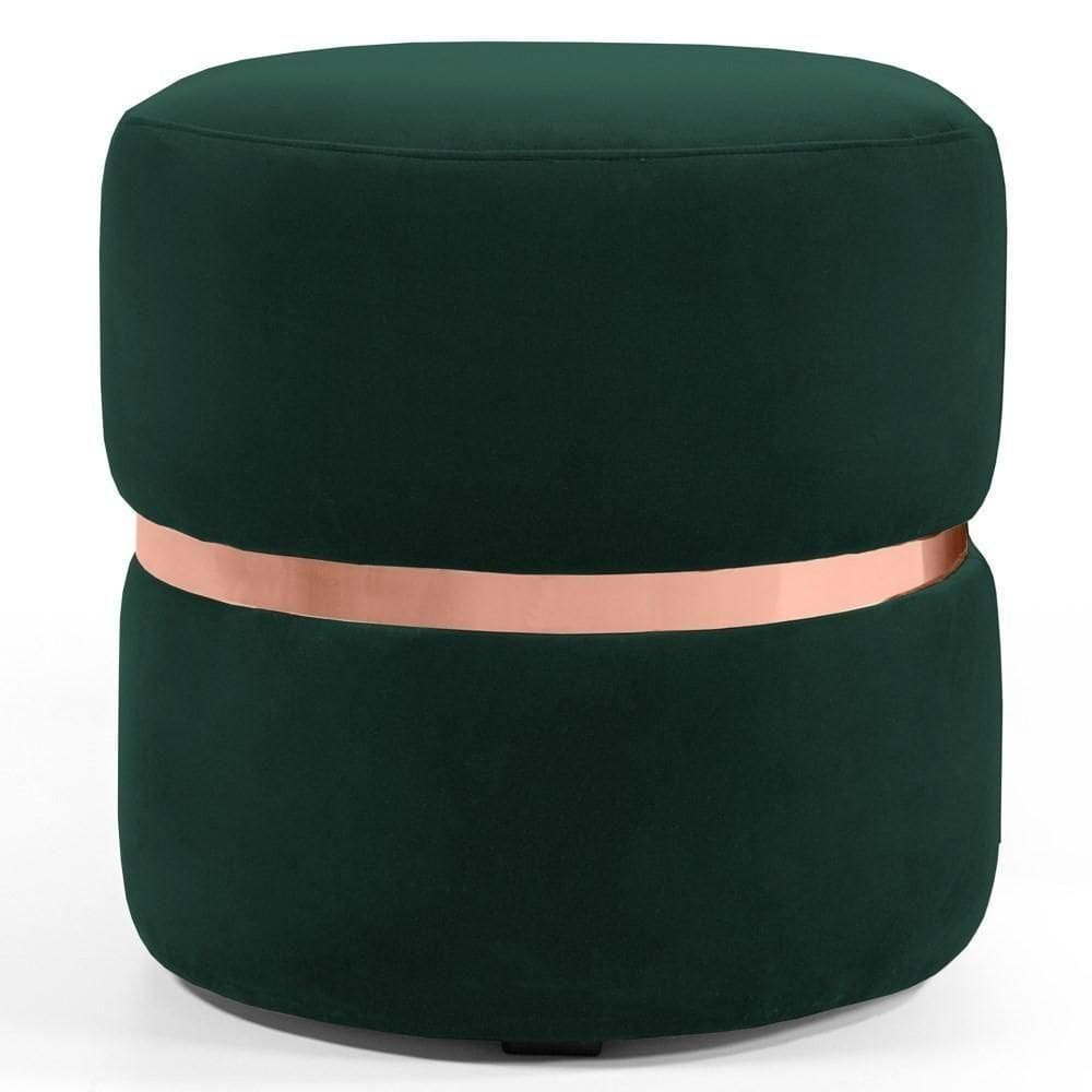 Puff Decorativo Com Cinto Rosê Round C-303 Veludo Verde Musgo - Domi
