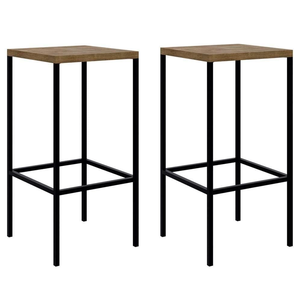 Kit 2 Banquetas Decorativas Altas Estilo Indutrial Steel Quadra 27816 Vermont/preto - Artesano