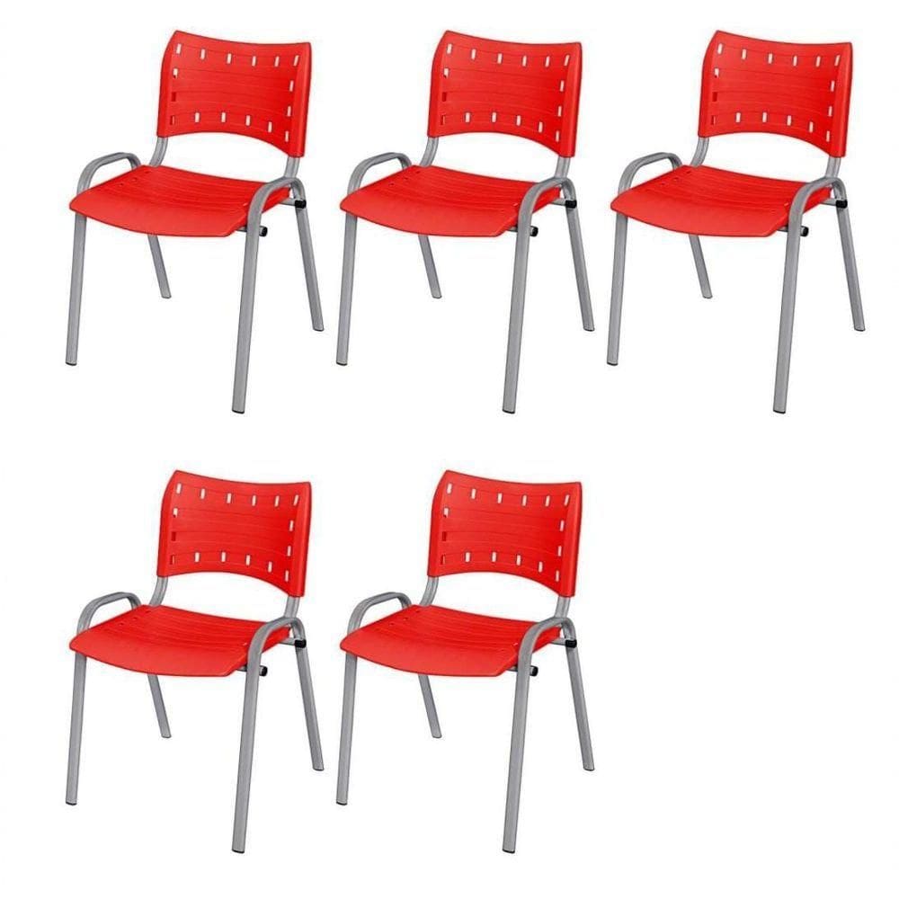 Cadeira Iso Base Cinza , Escritório Vermelho Kit 5 Un