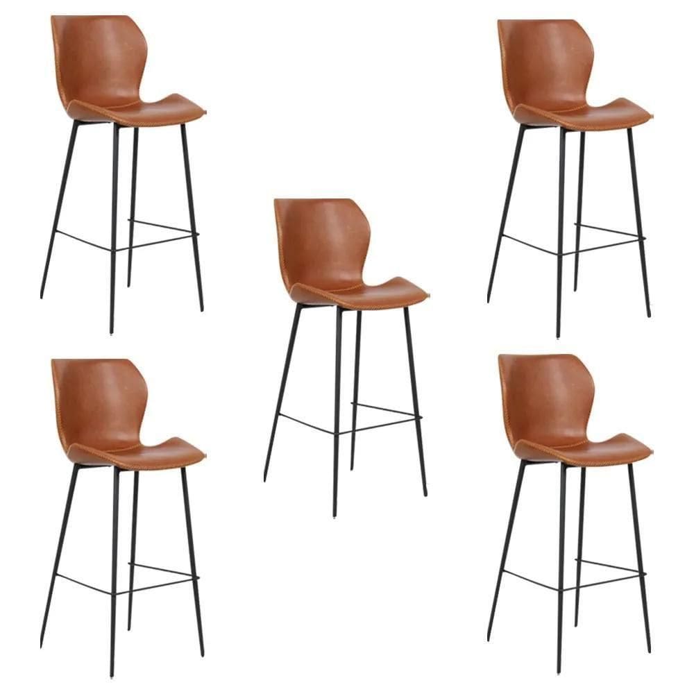 Kit 5 Banquetas Alta Com Encosto Para Bancada Cozinha Penha R02 Sintético Marrom - Mpozenato