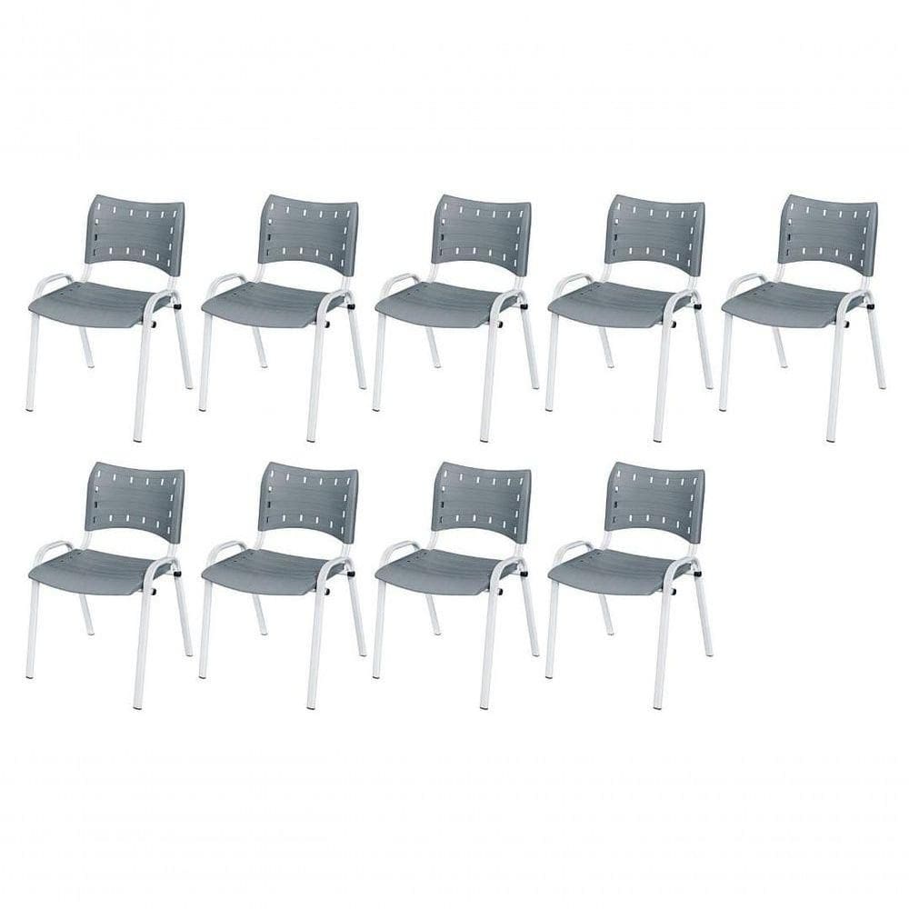 Cadeira Iso Base Branco , Escritório Cinza Kit 9 Un