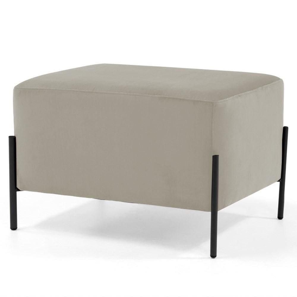 Puff Decorativo 60cm Base Aço Status C-309 Veludo Bege - Domi