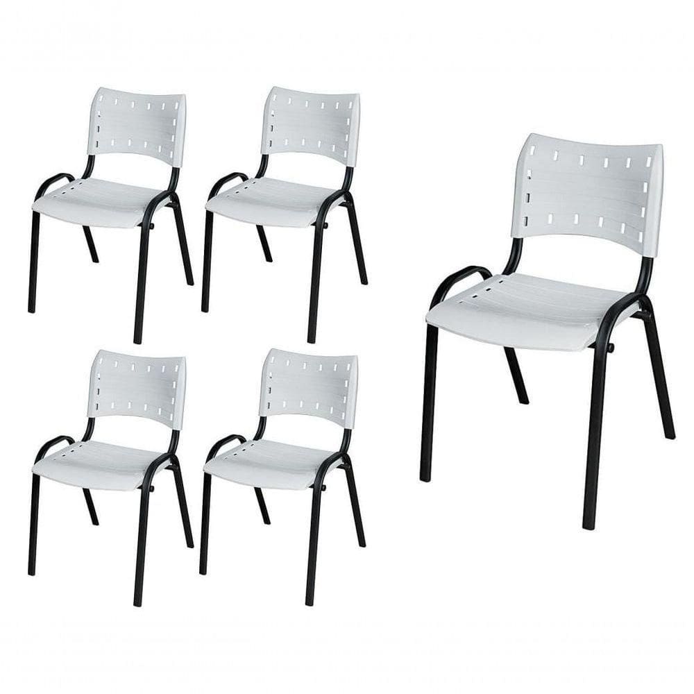 Cadeira Iso Base Preto , Escritório Branco Kit 5 Un