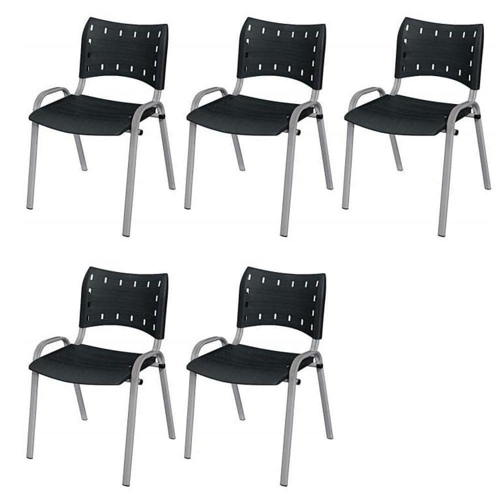 Cadeira Iso Base Cinza , Escritório Preto Kit 5 Un