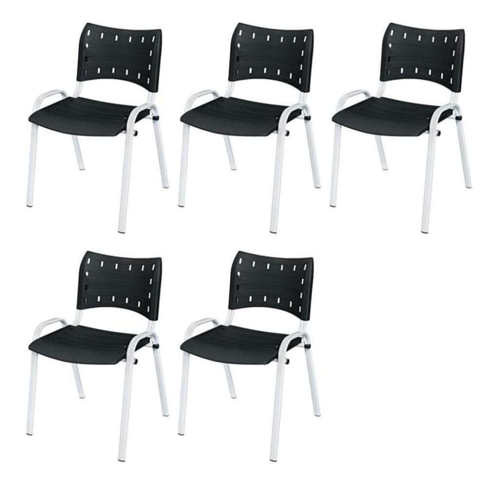 Cadeira Iso Base Branco , Escritório Preto Kit 5 Un