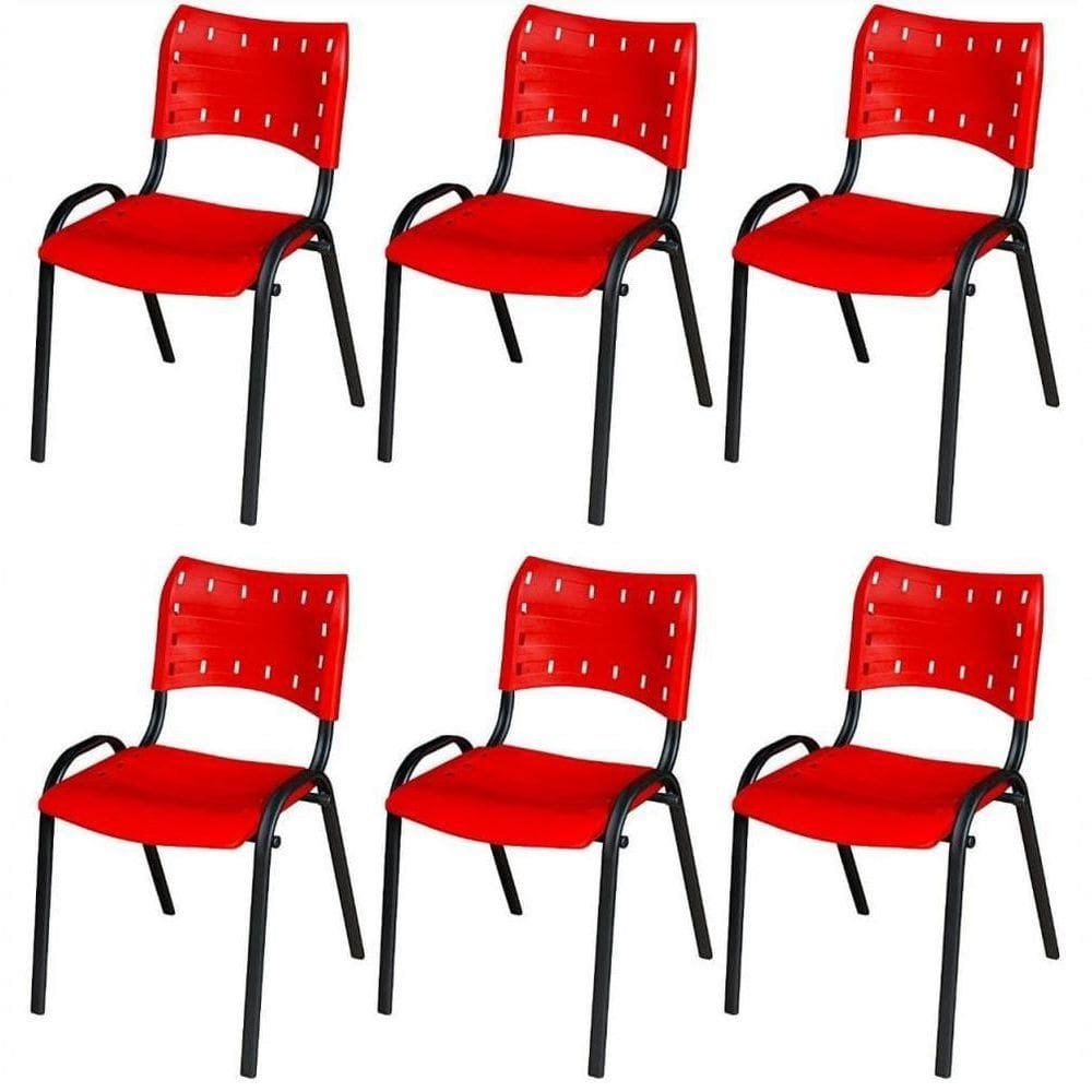 Cadeira Iso Base Preto , Escritório Vermelho Kit 6 Un