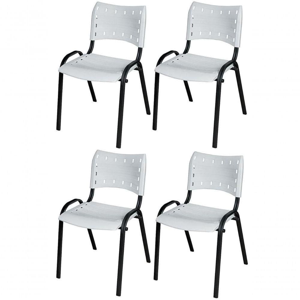 Cadeira Iso Base Preto , Escritório Branco - Kit 4 Un