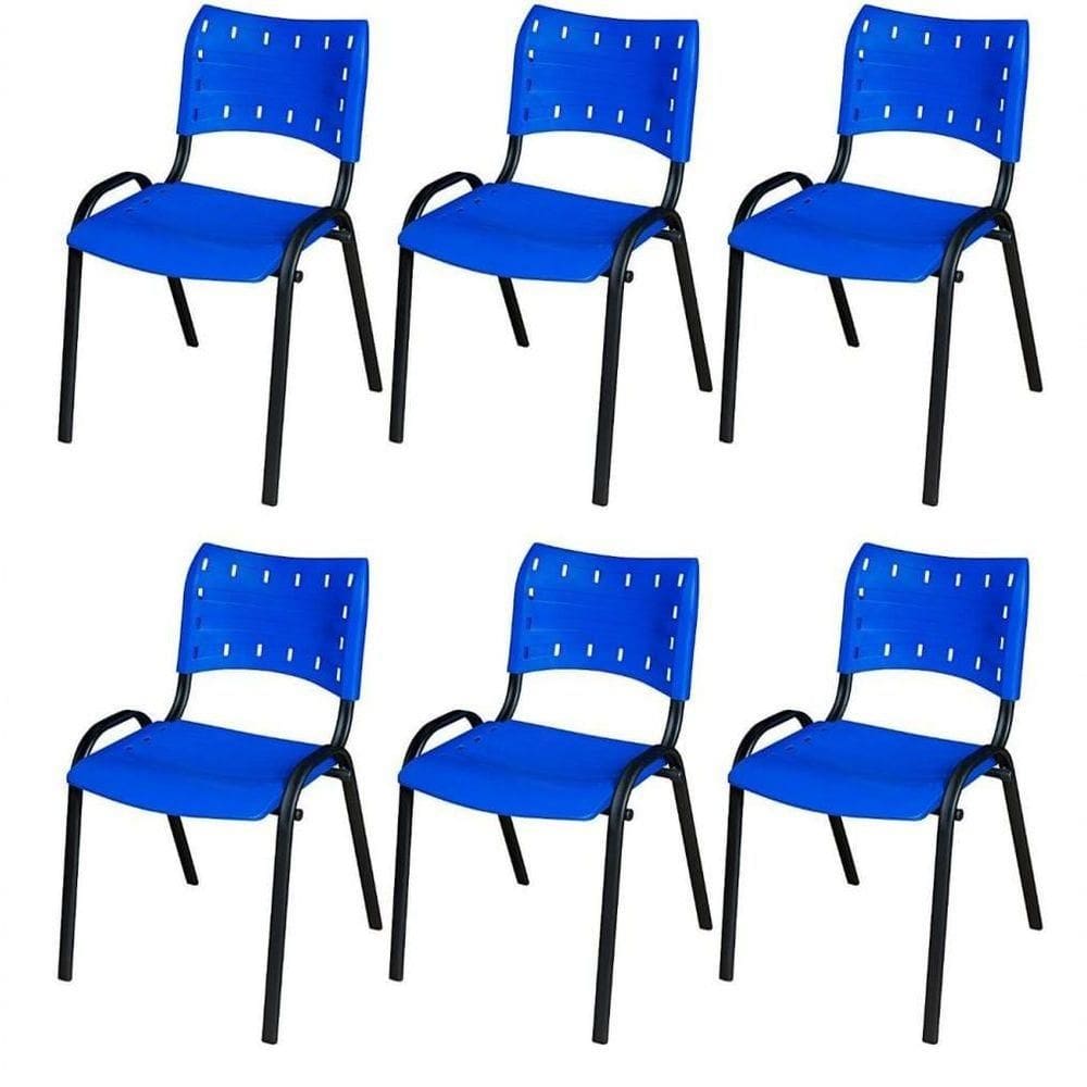 Cadeira Iso Base Preto , , Escritório - Azul - Kit 6 Peças