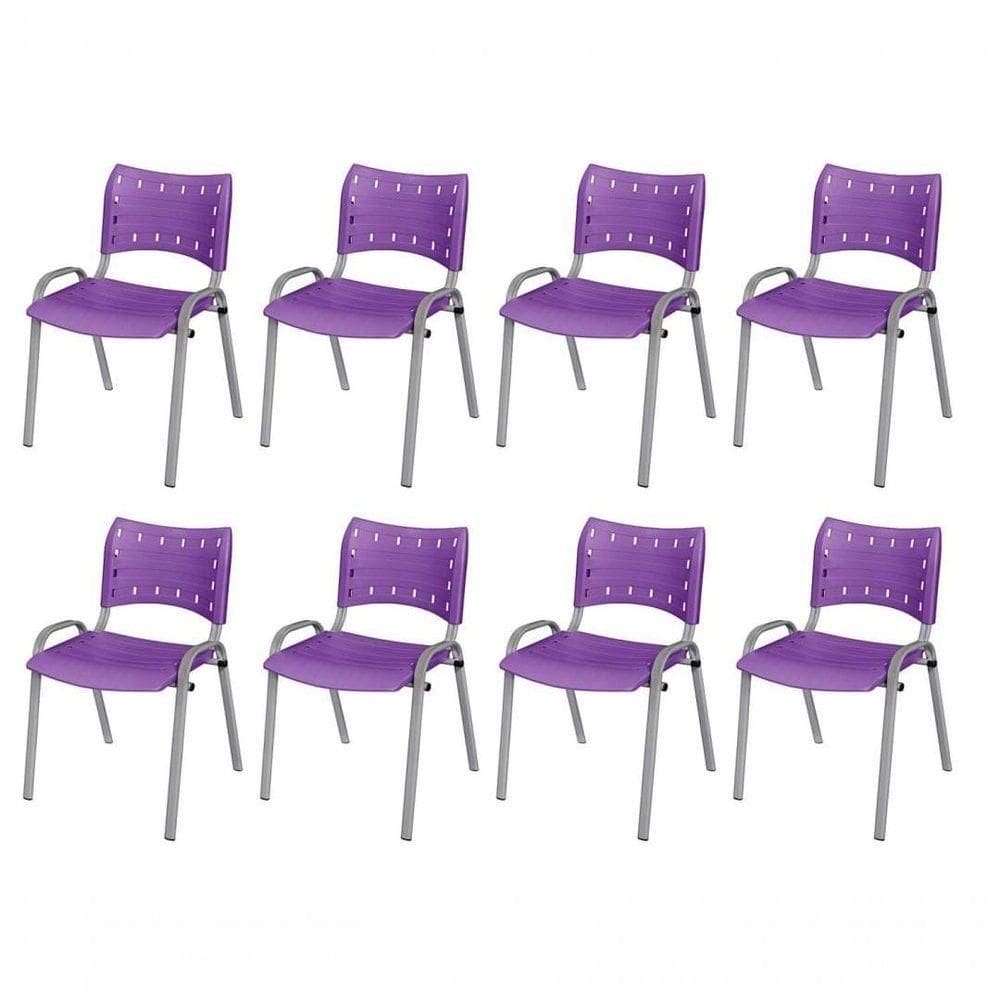 Cadeira Iso Base Cinza , Escritório Violeta Kit 8 Un