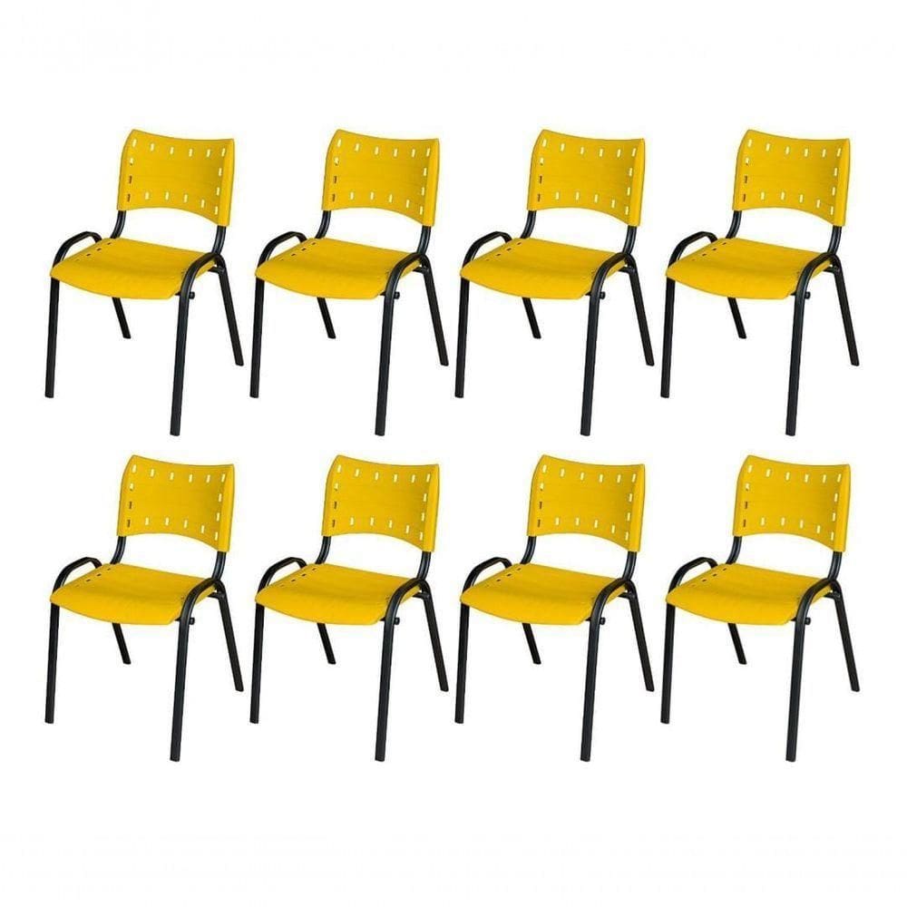 Cadeira Iso Base Preto , Escritório Amarelo Kit 8 Un