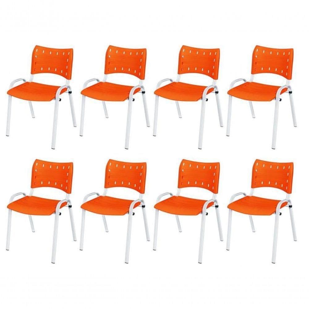 Cadeira Iso Base Branco , Escritório Laranja Kit 8 Un