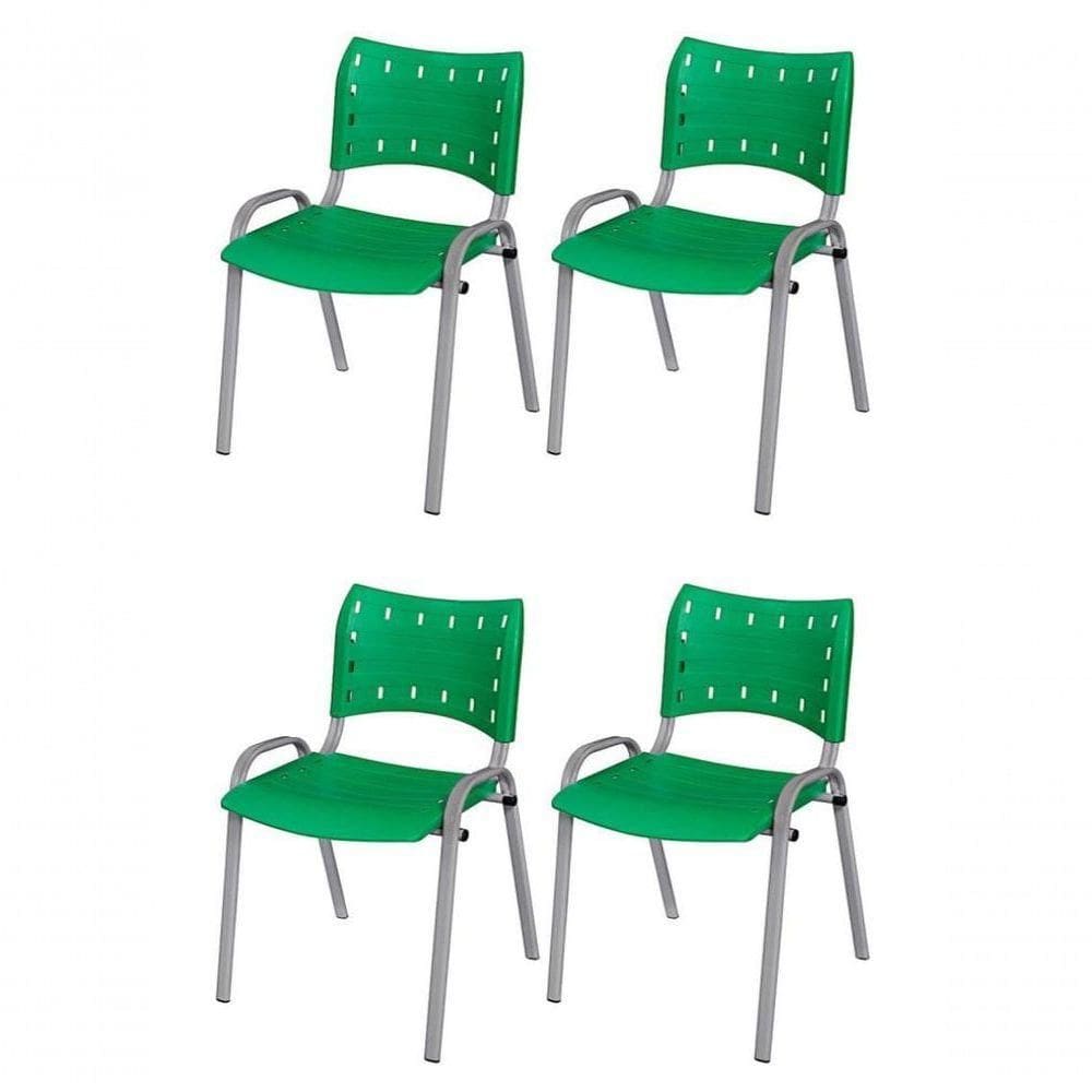Cadeira Iso Base Cinza , Escritório Verde - Kit 4 Un
