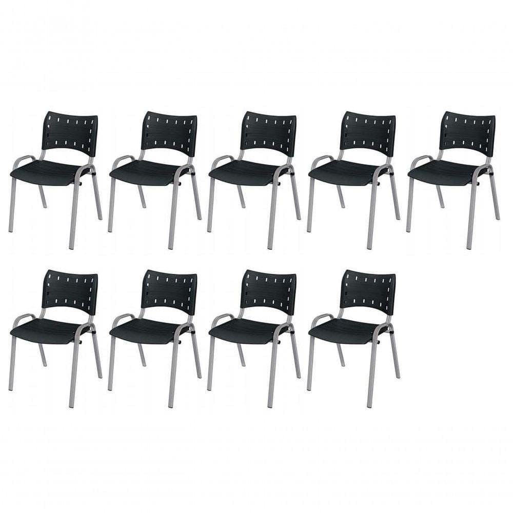 Cadeira Iso Base Cinza , Escritório Preto Kit 9 Un