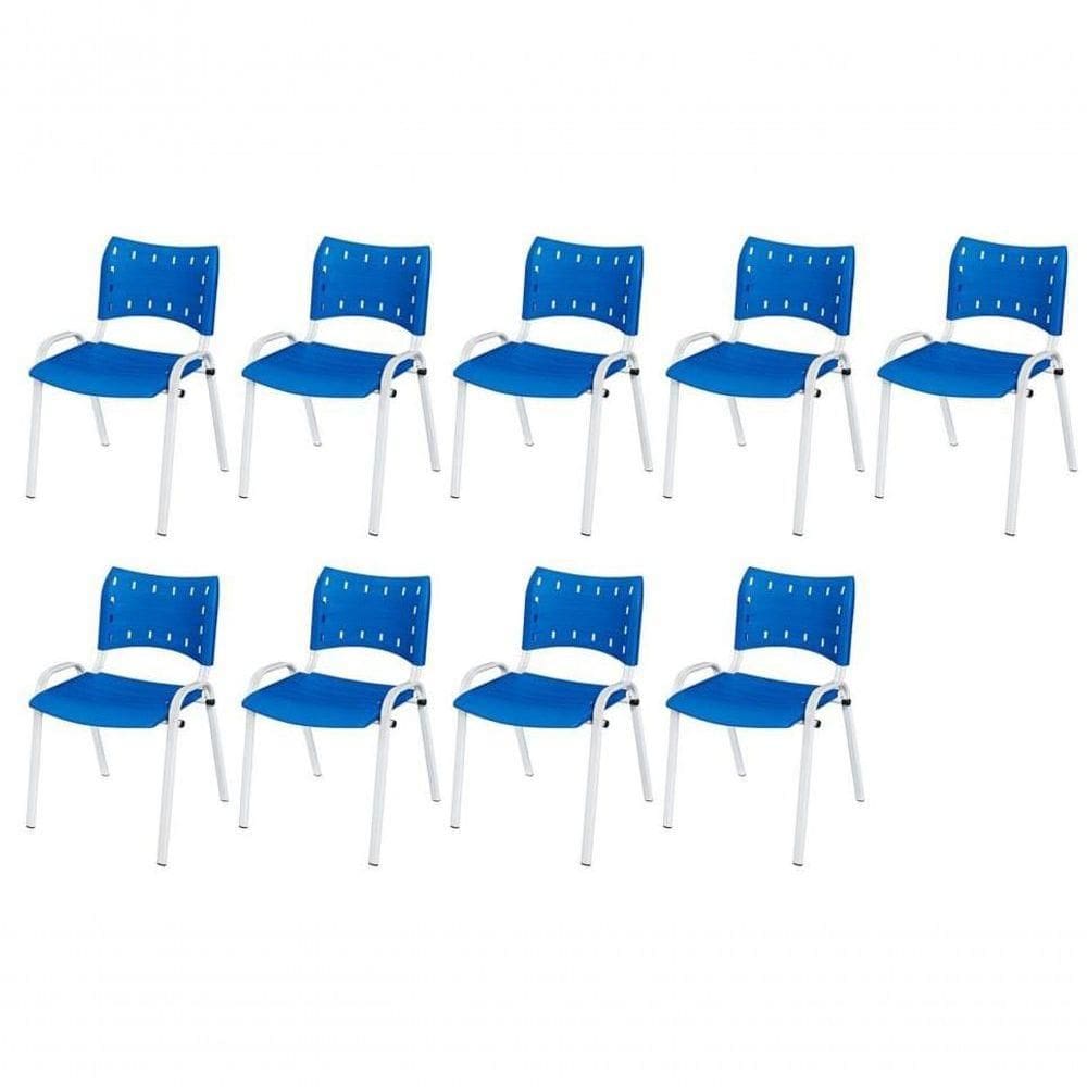 Cadeira Iso Base Branco , Escritório Azul Kit 9 Un