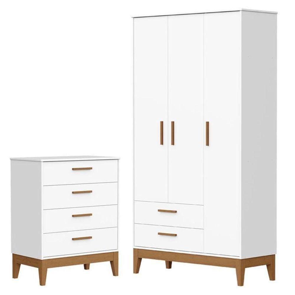 Guarda Roupa Infantil Flip 3 Portas Com Cômoda Gaveteiro Infantil Flip Branco Acetinado - Reller