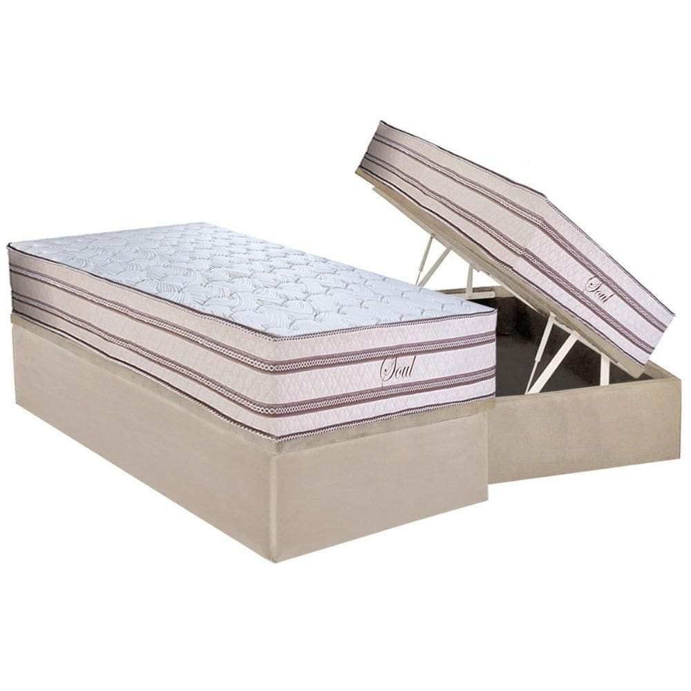 Conjunto Box Baú Solteiro: Colchão Molas Paropas Ensacadas Soul + Base Crc Suede Clean (88x188)